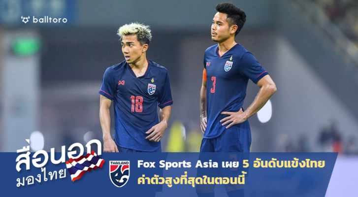 สื่อนอกมองไทย : Fox Sports Asia เผย 5 อันดับแข้งไทยค่าตัวสูงสุดในตอนนี้